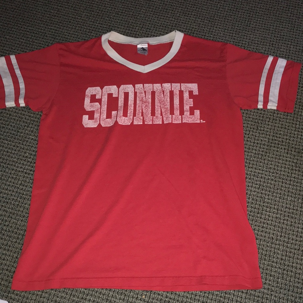 Augusta Sportswear Red V‑Neck 'SCONNIE' Tee with White Trim